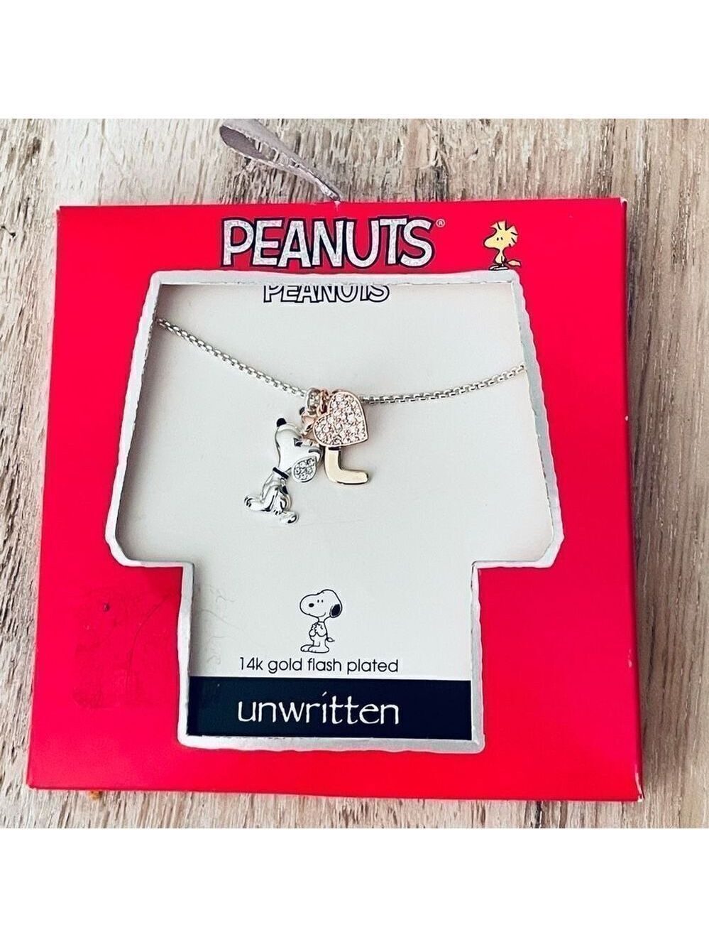 NWT Peanuts Tri-Tone Plated Snoopy “L” Initials Silver Gold Pendant Necklace